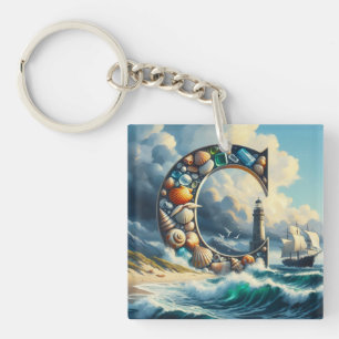 Seeseeküste Leuchtturm Sailboat Monogram C Schlüsselanhänger