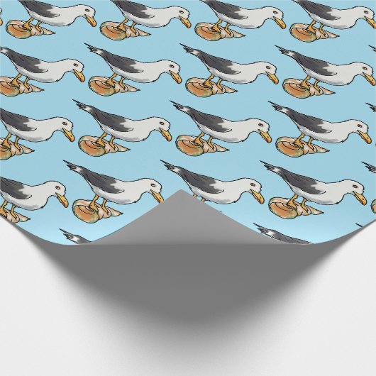 Seeseemöwe auf einem Seashellmuster Geschenkpapier (Ecke)