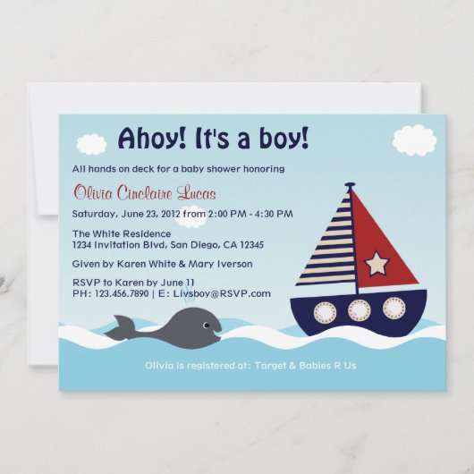 SeeSegelboot-Baby-Babyparty-Einladung Einladung (Vorderseite)