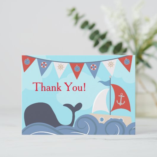 SeeSegelboot-Strand-Ozean-Wal danken Ihnen Dankeskarte (Stehend Vorderseite)
