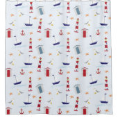 SeeSegelbootleuchtturmstrand-Hüttenmuster Duschvorhang (Vorderseite)