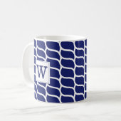 Seeseil-Muster-Marine-Blau-Monogramm Kaffeetasse (Vorderseite Links)