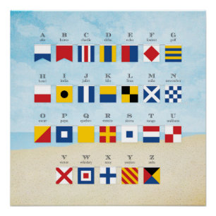Seesignal-Flaggen-Alphabet und Strand Poster