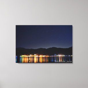 Seestadt Licht Nachthimmel Berg Japan Leinwanddruck