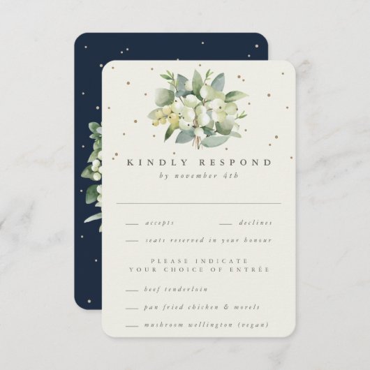 Seestelle/Cream Snowberry+Eucalyptus Bouquet Weddi RSVP Karte (Vorne/Hinten)