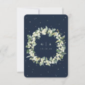 Seestelle/Cream Snowberry+Eucalyptus Bouquet Weddi RSVP Karte (Rückseite)