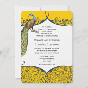 Seestelle und Mustard Peacock Love Bird Pattern We Einladung