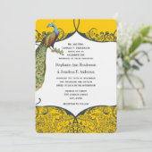 Seestelle und Mustard Peacock Love Bird Pattern We Einladung (Stehend Vorderseite)