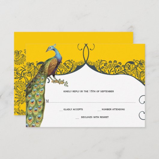 Seestelle und Mustard Peacock Love Bird Pattern We RSVP Karte (Vorne/Hinten)