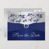 Seestelle und Silver Floral Save the Date Postkart Ankündigungspostkarte (Vorne/Hinten)