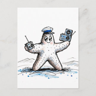 Seestern Grooving mit Radios in Coastal Ink Illust Postkarte