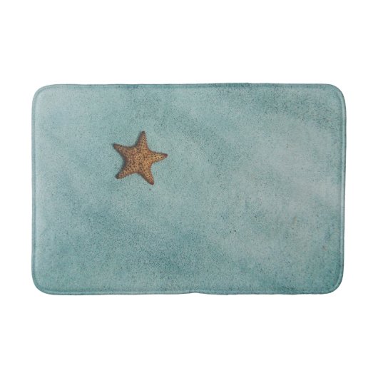 Seestern im Sand, Sternfische, blau-grün Badematte (Vorderseite)