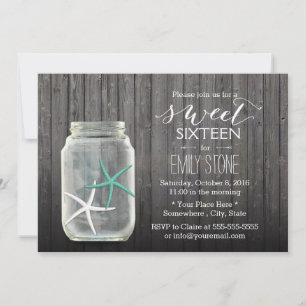 Seestern & Mason Glas Holz Hintergrund Sweet 16 Einladung