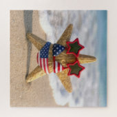 Seestern mit Flaggen-Bikini und Stern-Sonnenbrille Puzzle (Horizontal)