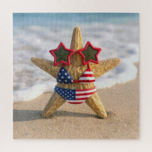 Seestern mit Flaggen-Bikini und Stern-Sonnenbrille Puzzle