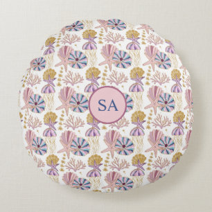 Seestern Muschel Blau Lila Rosa Ozean Nautisch Rundes Kissen
