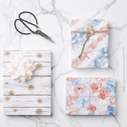 Seestern Rot Blau 4. Juli Feier Geschenkpapier Set (Vorderseite)