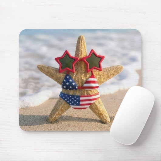 Seestern trägt Flaggen-Bikini und Stern-Sonnenbril Mousepad (Mit Mouse)