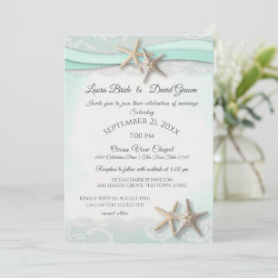 Seestern-Tropische-Vintage-Strand-Minz-Hochzeit Einladung