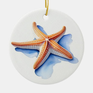 Seestern und blaue Silhouette Keramik Ornament