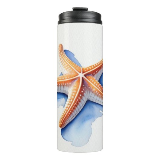 Seestern und blaue Silhouette Thermosbecher (Vorderseite)
