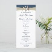 Seestern und Jute Blau Strand Hochzeitsprogramm Programm (Stehend Vorderseite)