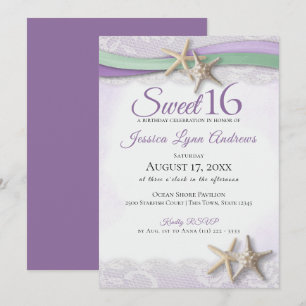Seestern und Spitze Sweet 16 Einladung