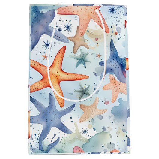 Seesterne Aquarellkunst Mittlere Geschenktüte (Vorderseite)