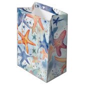 Seesterne Aquarellkunst Mittlere Geschenktüte (Rückseite Schrägansicht)