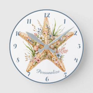 Seesterne-Blumen-Küsten-Strand-Blüte Runde Wanduhr