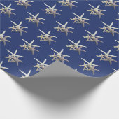 Seesterne Sanddollars Navyblau Geschenkpapier (Ecke)
