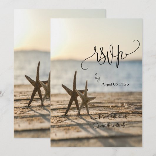Seesterne Sandstrand Skript RSVP Einladung (Vorne/Hinten)