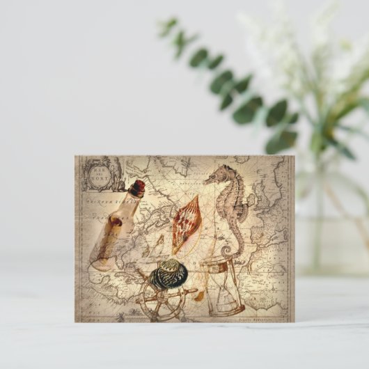Seesterne seashell Nautical Map Postkarte (Stehend Vorderseite)
