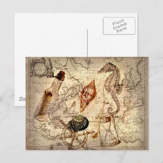 Seesterne seashell Nautical Map Postkarte (Vorne/Hinten)
