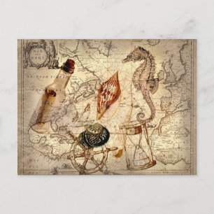 Seesterne seashell Nautical Map Postkarte