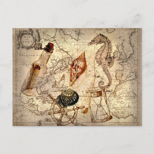 Seesterne seashell Nautical Map Postkarte (Vorderseite)