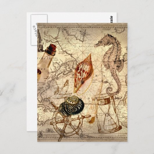 Seesterne seashell Nautical Map Postkarte (Vorne/Hinten)