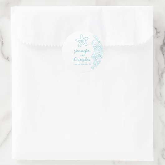 Seesterne-Seestrangerwellen Aqua-Aufkleber Runder Aufkleber (Tasche)
