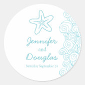 Seesterne-Seestrangerwellen Aqua-Aufkleber Runder Aufkleber (Vorderseite)