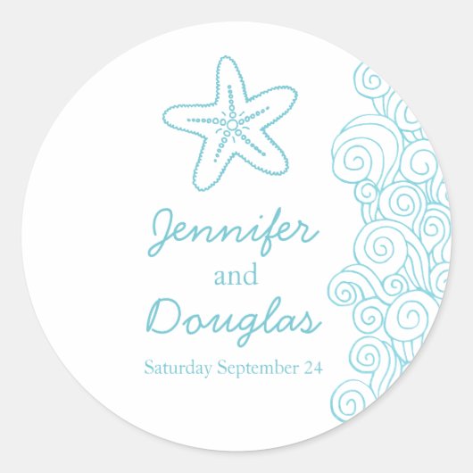 Seesterne-Seestrangerwellen Aqua-Aufkleber Runder Aufkleber (Vorderseite)