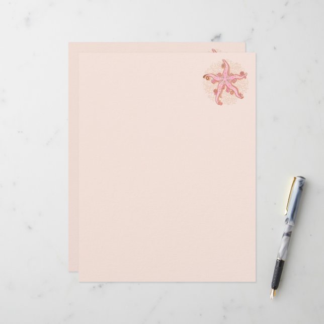Seesterne und Korallen-Rosa Pastell-Muster Briefbogen (Vorderseite/Rückseite Beispiel)