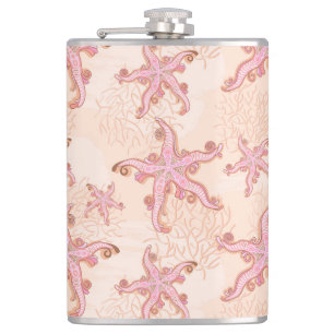 Seesterne und Korallen-Rosa-Pastell-Muster Flachmann