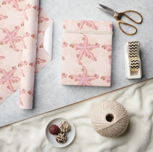 Seesterne und Korallen-Rosa Pastell-Muster Geschenkpapier (Kunsthandwerk)