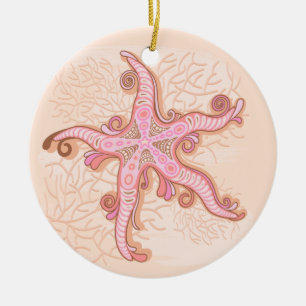 Seesterne und Korallen-Rosa-Pastell-Muster Keramik Ornament