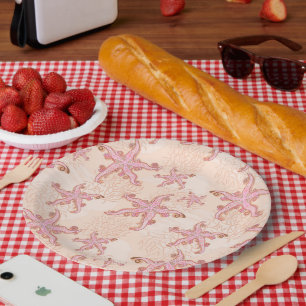 Seesterne und Korallen-Rosa-Pastell-Muster Pappteller
