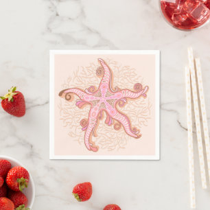 Seesterne und Korallen-Rosa Pastell-Muster Serviette