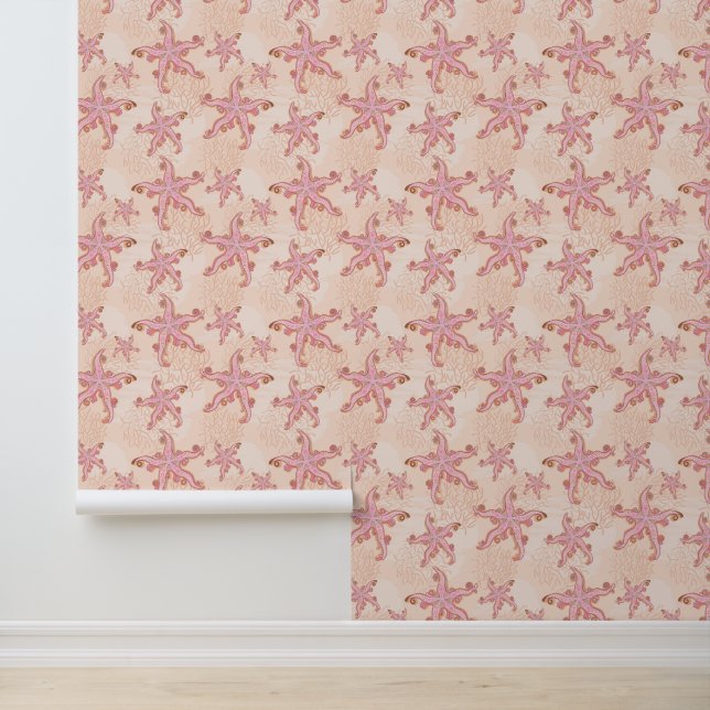 Seesterne und Korallen-Rosa Pastell-Muster Tapete (Anwendung)