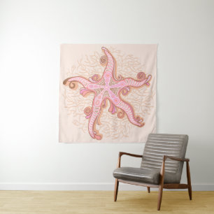 Seesterne und Korallen-Rosa-Pastell Wandteppich