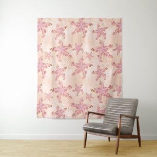Seesterne und Korallen-Rosa-Pastell Wandteppich