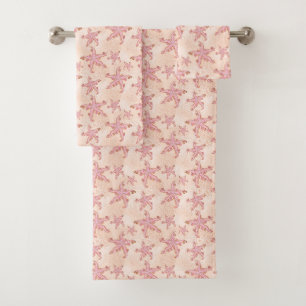 Seesterne und Korallen-Rosa-Pastellmuster Badhandtuch Set